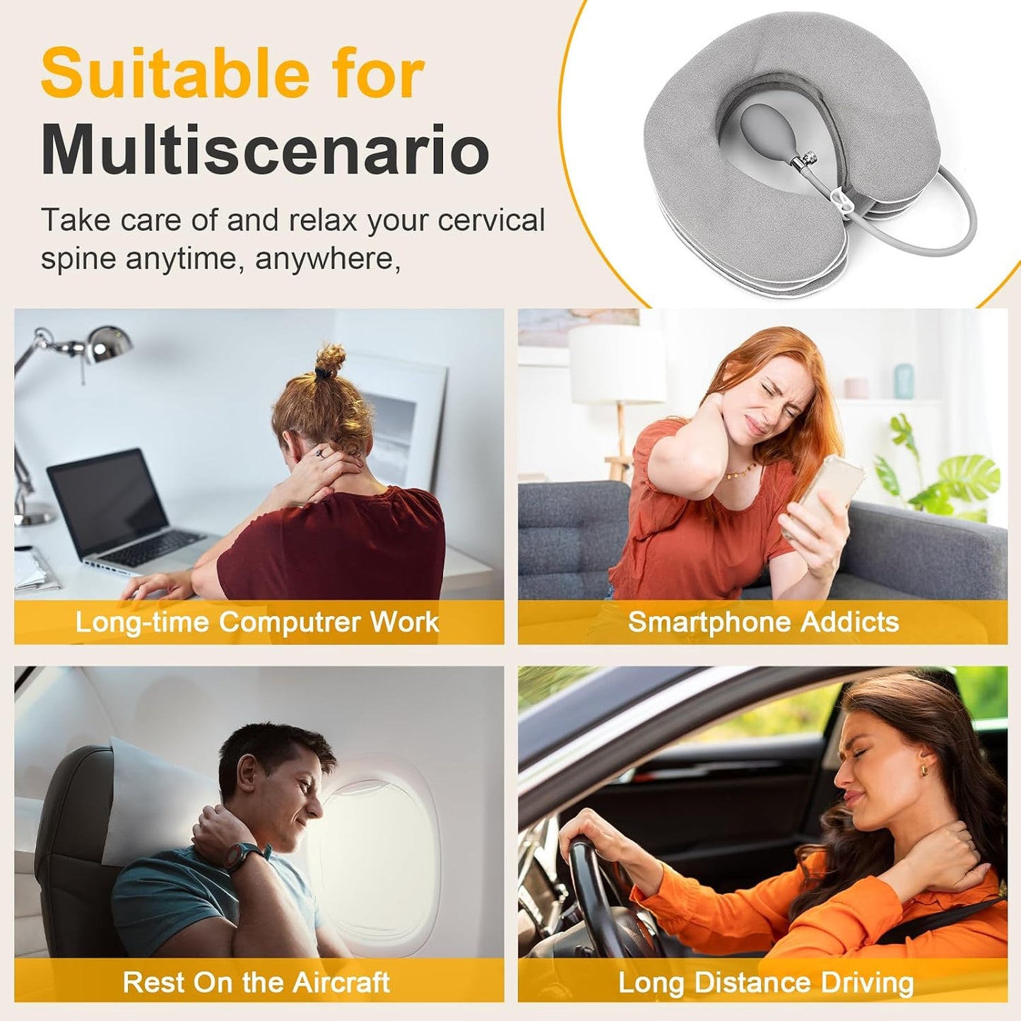 Neck Stretcher, Cervical Neck Traction Device for Instant Neck Pain Relief, Inflatable & Adjustable Neck Support Brace, Neck Traction Pillow for Home Use Neck Decompression