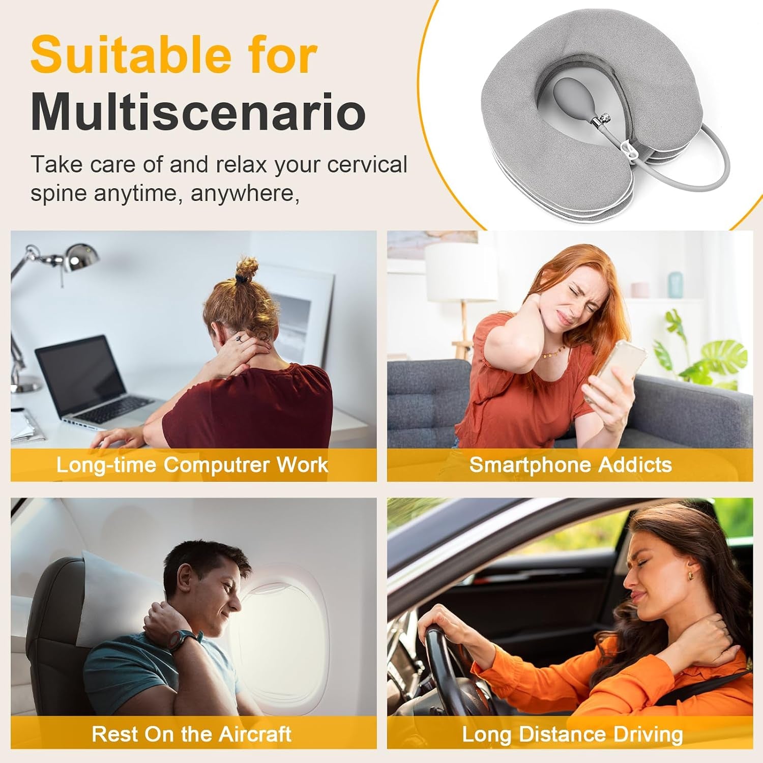 Neck Stretcher, Cervical Neck Traction Device for Instant Neck Pain Relief, Inflatable & Adjustable Neck Support Brace, Neck Traction Pillow for Home Use Neck Decompression