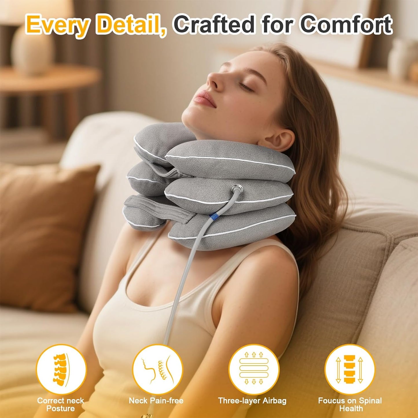 Neck Stretcher, Cervical Neck Traction Device for Instant Neck Pain Relief, Inflatable & Adjustable Neck Support Brace, Neck Traction Pillow for Home Use Neck Decompression