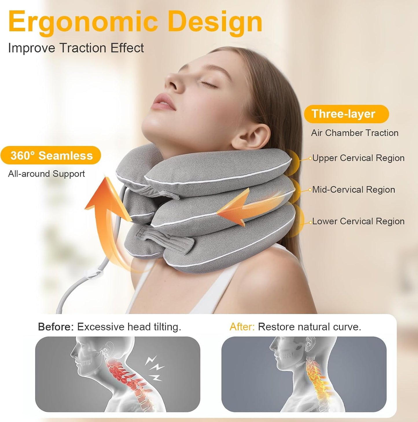 Neck Stretcher, Cervical Neck Traction Device for Instant Neck Pain Relief, Inflatable & Adjustable Neck Support Brace, Neck Traction Pillow for Home Use Neck Decompression